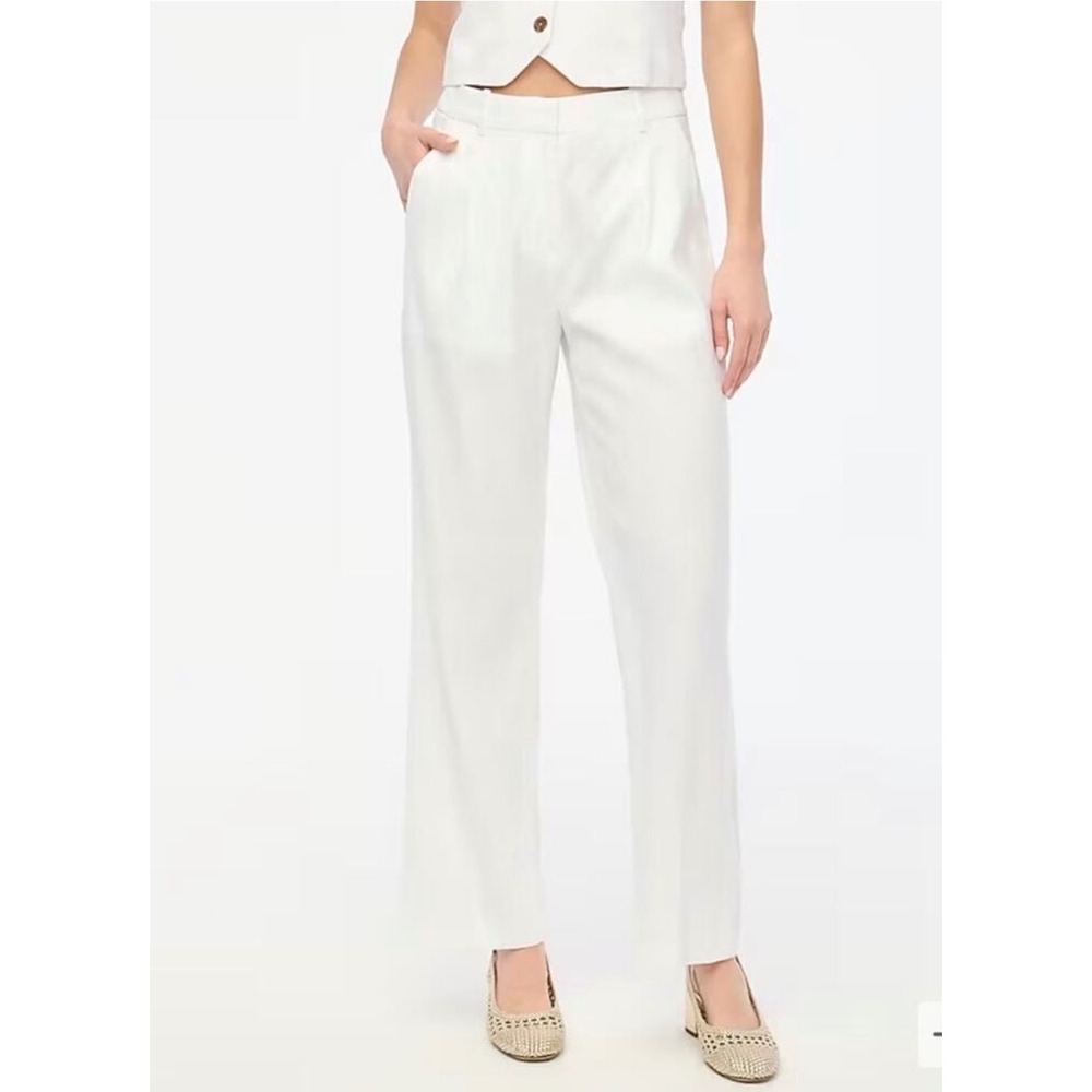 J.Crew White Linen Cupro Blend Pleated High Rise Pants Womens 2P NEW Coasta l